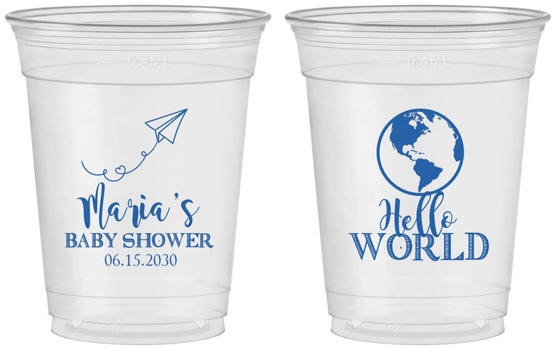 Custom Baby Shower 16 oz Soft Sided Clear Cups - Hello World | 90185