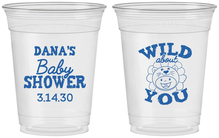 Custom Baby Shower 16 oz Soft Sided Clear Cups - Lion Wild About You | 90186