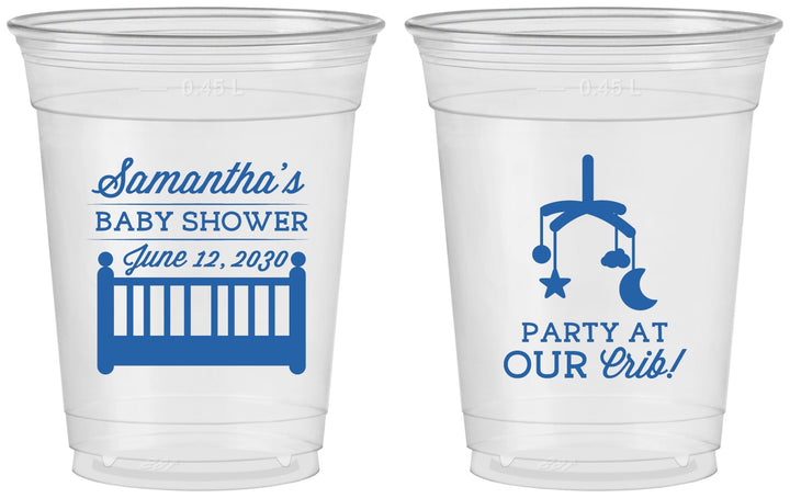 Custom Baby Shower 16 oz Soft Sided Clear Cups - Party At Our Crib | 90187