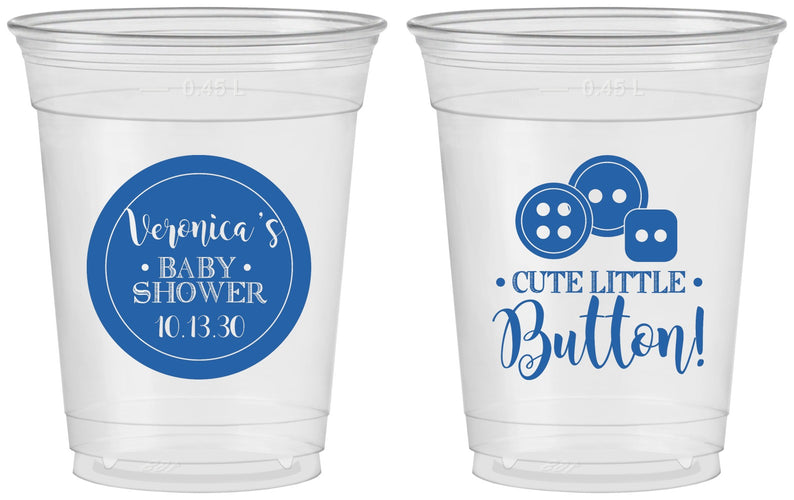 Custom Baby Shower 16 oz Soft Sided Clear Cups - Cute Little Button | 90189
