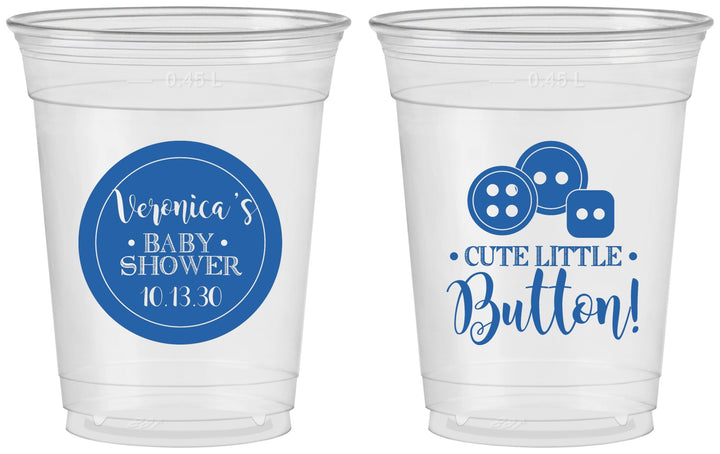 Custom Baby Shower 16 oz Soft Sided Clear Cups - Cute Little Button | 90189