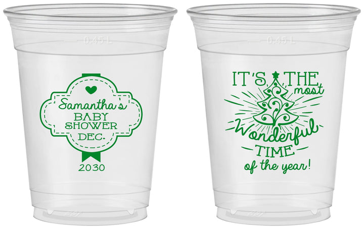 Custom Baby Shower 16 oz Soft Sided Clear Cups - Christmas | 90190