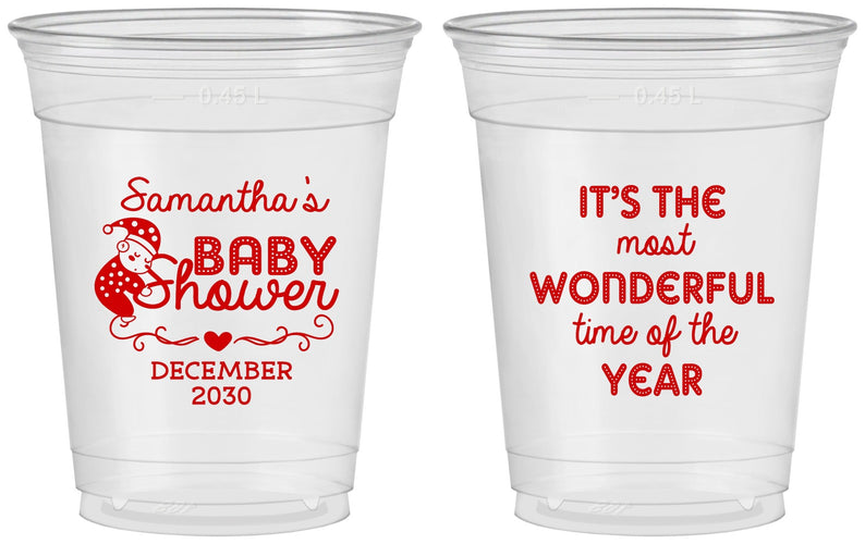 Custom Baby Shower 16 oz Soft Sided Clear Cups - Christmas | 90191