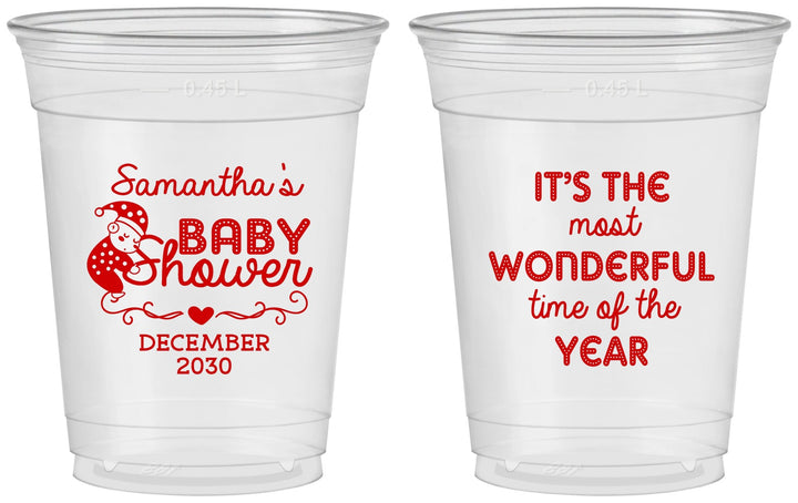 Custom Baby Shower 16 oz Soft Sided Clear Cups - Christmas | 90191