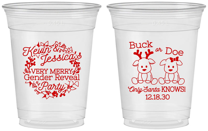 Custom Baby Shower 16 oz Soft Sided Clear Cups - Christmas Gender Reveal | 90193