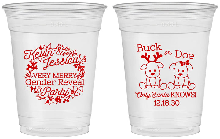 Custom Baby Shower 16 oz Soft Sided Clear Cups - Christmas Gender Reveal | 90193