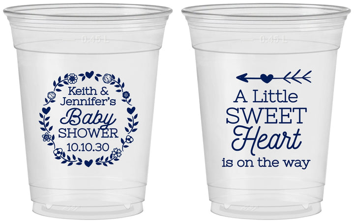 Custom Baby Shower 16 oz Soft Sided Clear Cups - Little Sweet Heart | 90195
