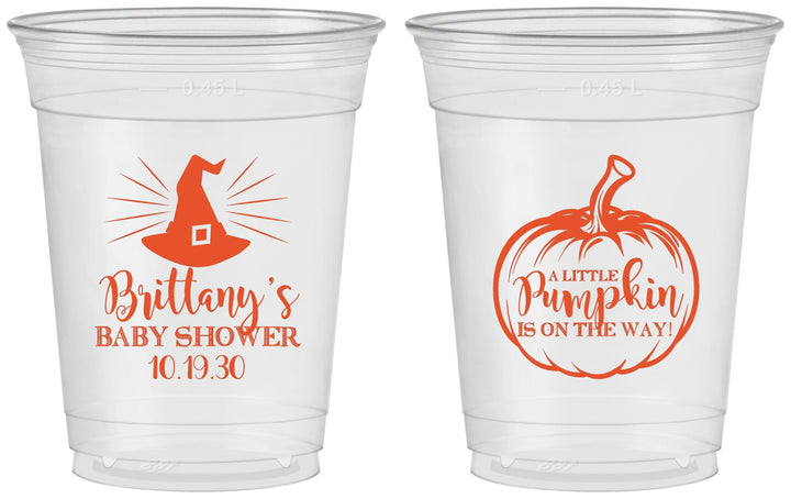 Custom Baby Shower 16 oz Soft Sided Clear Cups - Little Pumpkin Halloween | 90196