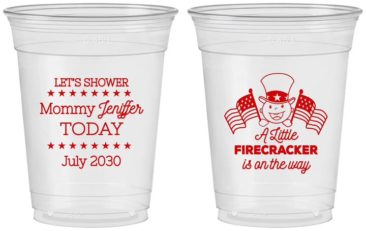 Custom Baby Shower 16 oz Soft Sided Clear Cups - Little Firecracker | 90198