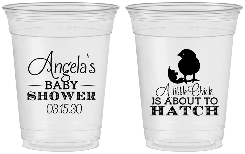 Custom Baby Shower 16 oz Soft Sided Clear Cups - Chick About To Hatch | 90199