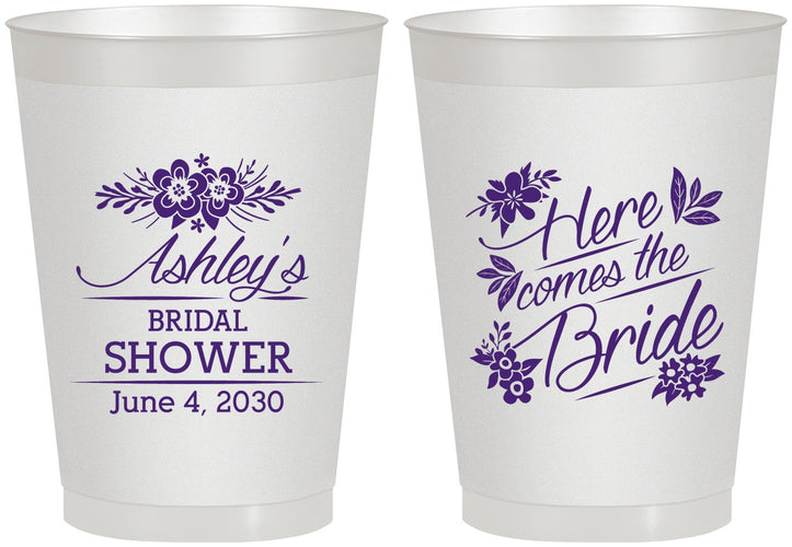 Personalized Bridal Shower 8 oz Frosted Cups - Here Comes The Bride | 100000