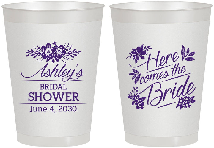 Personalized Bridal Shower 8 oz Frosted Cups - Here Comes The Bride | 100000
