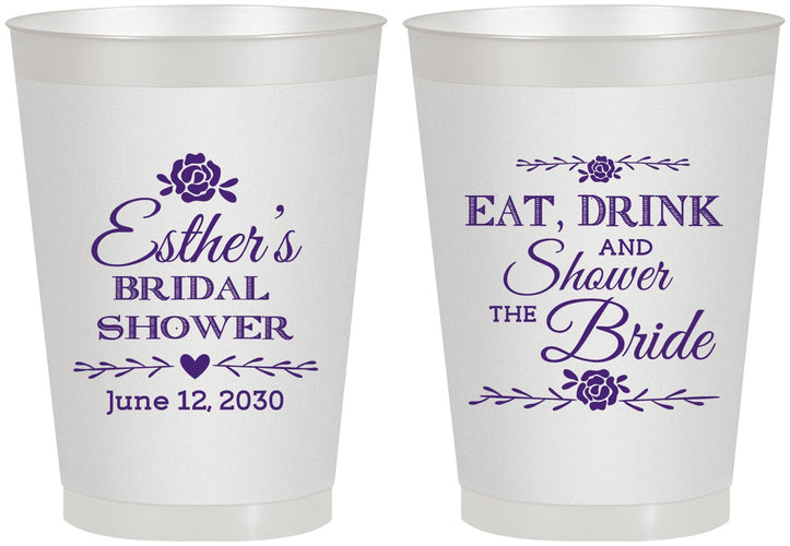 Personalized Bridal Shower 8 oz Frosted Cups - Eat Drink Shower Bride | 100002
