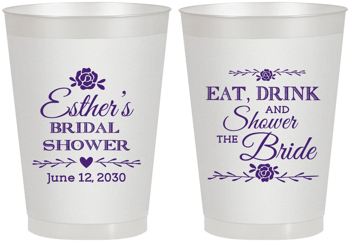 Personalized Bridal Shower 8 oz Frosted Cups - Eat Drink Shower Bride | 100002