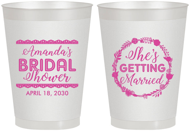 Personalized Bridal Shower 8 oz Frosted Cups - She's Getting Married | 100003