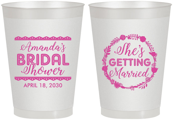 Personalized Bridal Shower 8 oz Frosted Cups - She's Getting Married | 100003