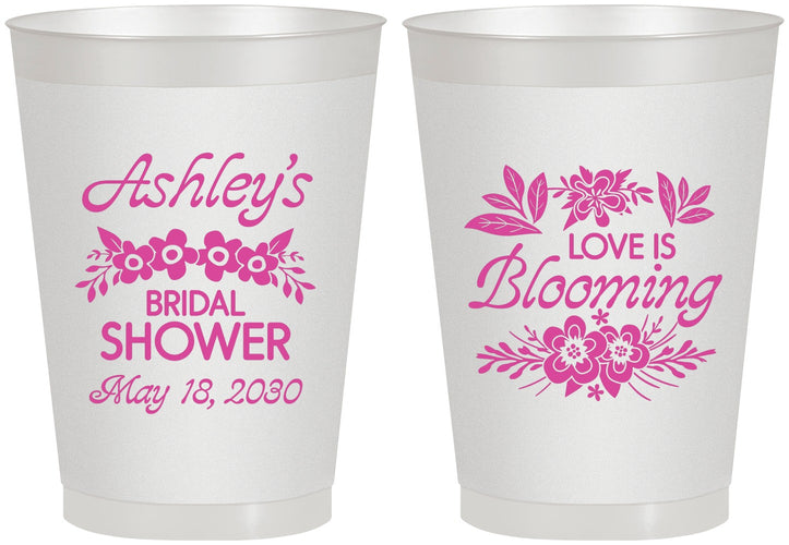Personalized Bridal Shower 8 oz Frosted Cups - Love Is Blooming | 100007