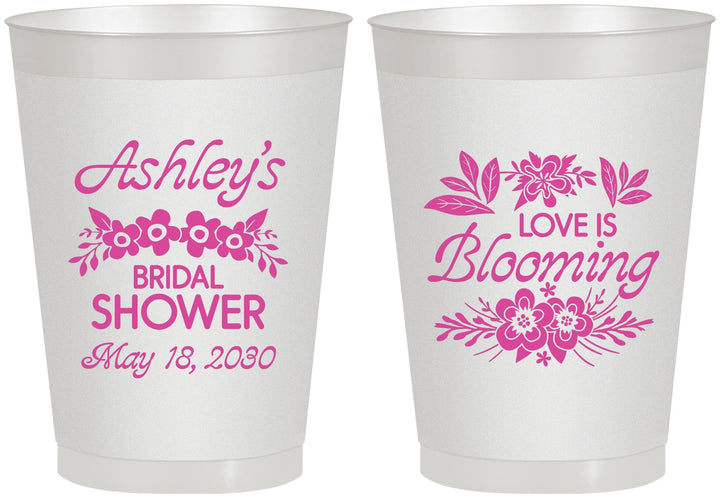 Personalized Bridal Shower 8 oz Frosted Cups - Love Is Blooming | 100007