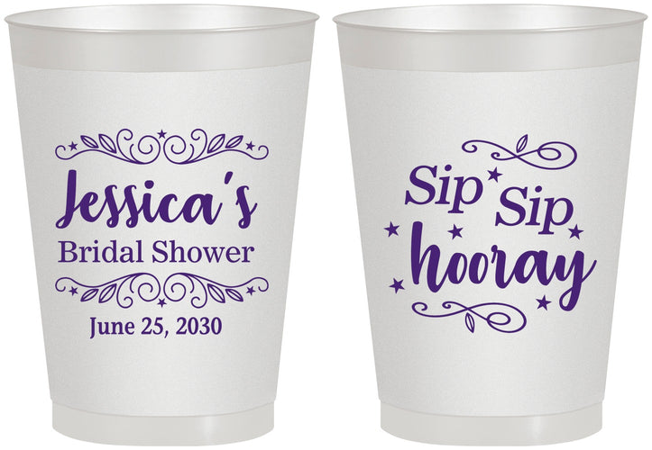 Personalized Bridal Shower 8 oz Frosted Cups - Sip Sip Hooray | 100016