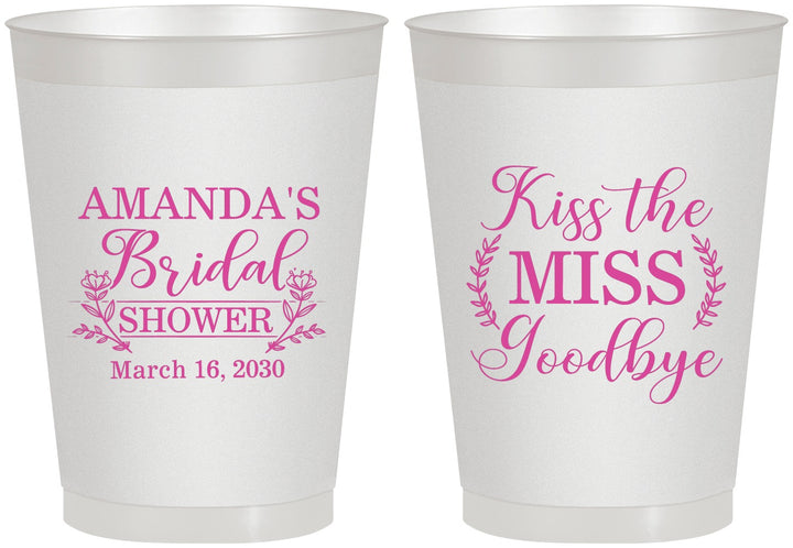 Personalized Bridal Shower 8 oz Frosted Cups - Kiss The Miss Goodbye | 100017