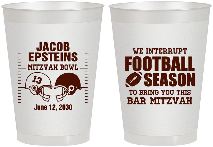Personalized Bar Mitzvah 8 oz Frosted Cups - 13th Birthday Football | 110003
