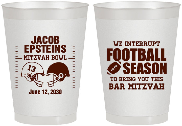 Personalized Bar Mitzvah 8 oz Frosted Cups - 13th Birthday Football | 110003