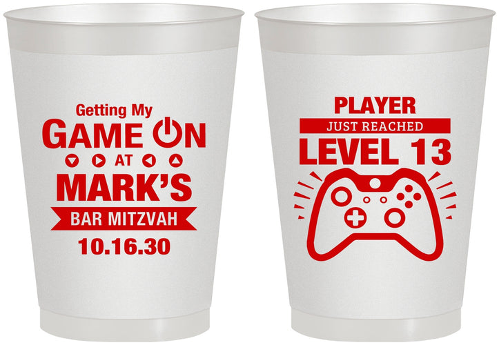 Personalized Bar Mitzvah 8 oz Frosted Cups - 13th Birthday Video Game | 110013