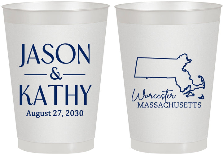 Personalized Wedding 8 oz Frosted Cups - Massachusetts | 120