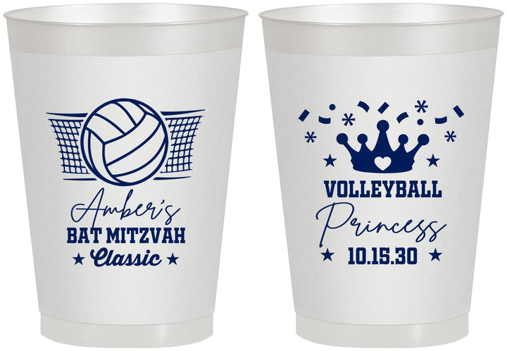 Personalized Bat Mitzvah 8 oz Frosted Cups - 12th Birthday Volleyball | 120015