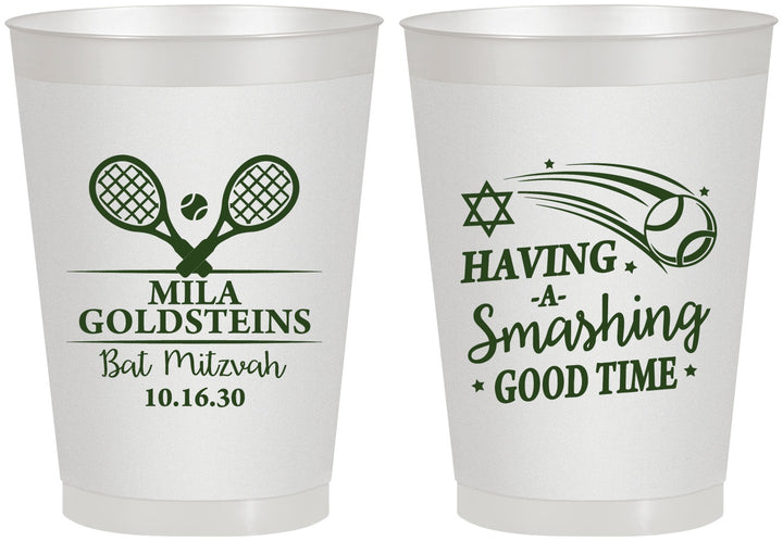 Personalized Bat Mitzvah 8 oz Frosted Cups - 12th Birthday Tennis | 120018