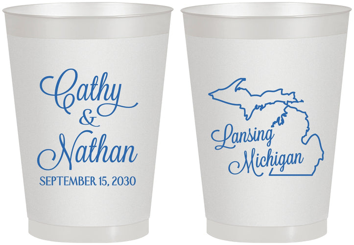 Personalized Wedding 8 oz Frosted Cups - Michigan | 121