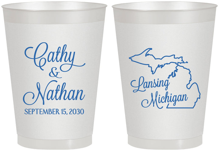 Personalized Wedding 8 oz Frosted Cups - Michigan | 121