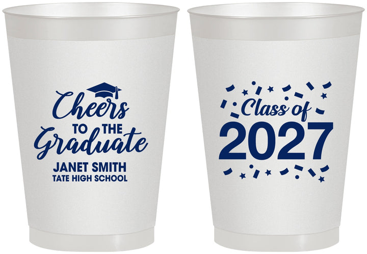 Personalized Graduation 8 oz Frosted Cups - Class Of 2027 Cheers Graduate | 130021