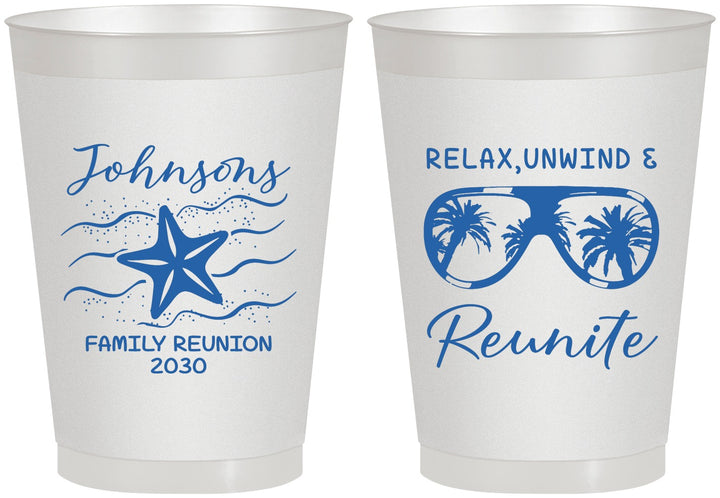 Personalized Family Reunion 8 oz Frosted Cups - Relax Unwind Reunite | 160019