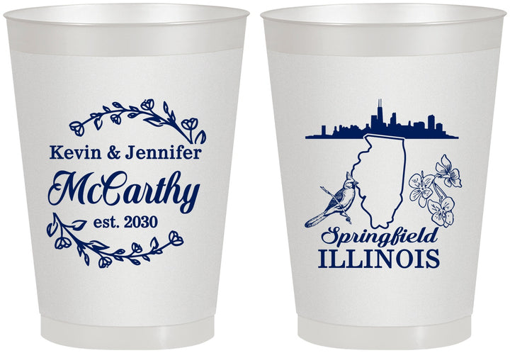 Personalized Wedding 8 oz Frosted Cups - Illinois | 162