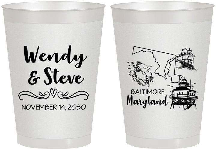 Personalized Wedding 8 oz Frosted Cups - Maryland | 169