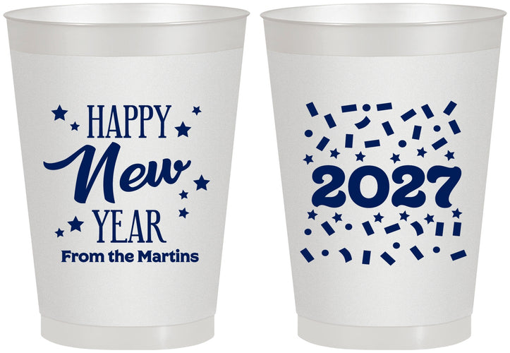 Personalized New Years 8 oz Frosted Cups - 2027 Confetti | 170027