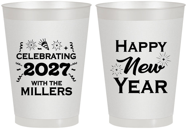 Personalized New Years 8 oz Frosted Cups - 2027 Nye Confetti | 170028