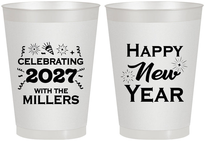 Personalized New Years 8 oz Frosted Cups - 2027 Nye Confetti | 170028