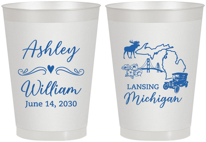 Personalized Wedding 8 oz Frosted Cups - Michigan | 171