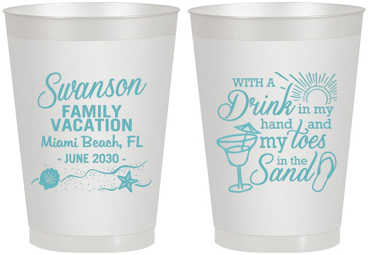 Personalized Family Vacation 8 oz Frosted Cups - Beach Toes In The Sand | 180000