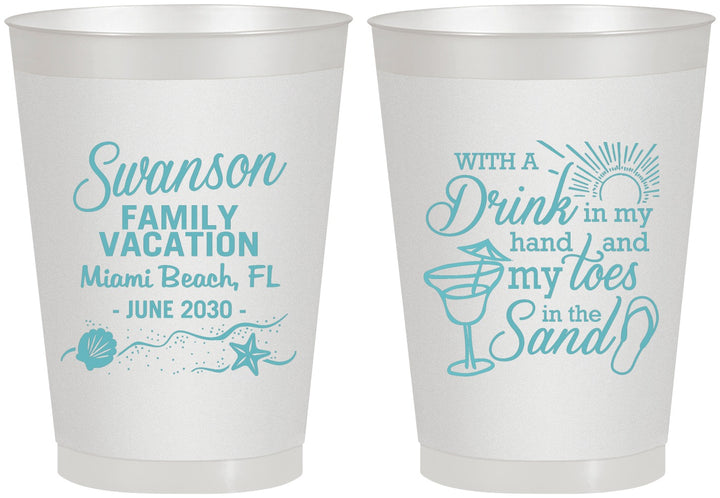 Personalized Family Vacation 8 oz Frosted Cups - Beach Toes In The Sand | 180000