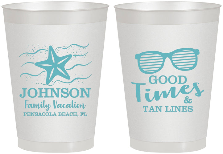 Personalized Family Vacation 8 oz Frosted Cups - Good Times Tan Lines | 180003