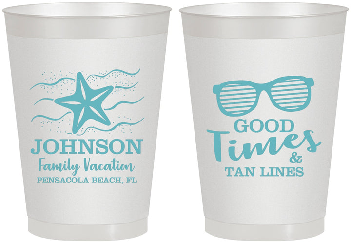 Personalized Family Vacation 8 oz Frosted Cups - Good Times Tan Lines | 180003