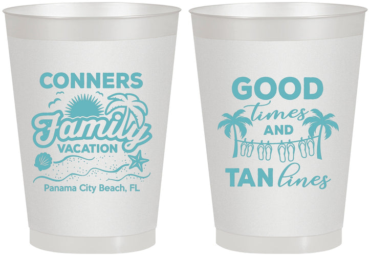 Personalized Family Vacation 8 oz Frosted Cups - Good Times Tan Lines | 180005