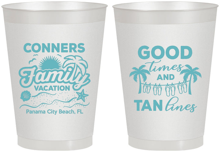 Personalized Family Vacation 8 oz Frosted Cups - Good Times Tan Lines | 180005