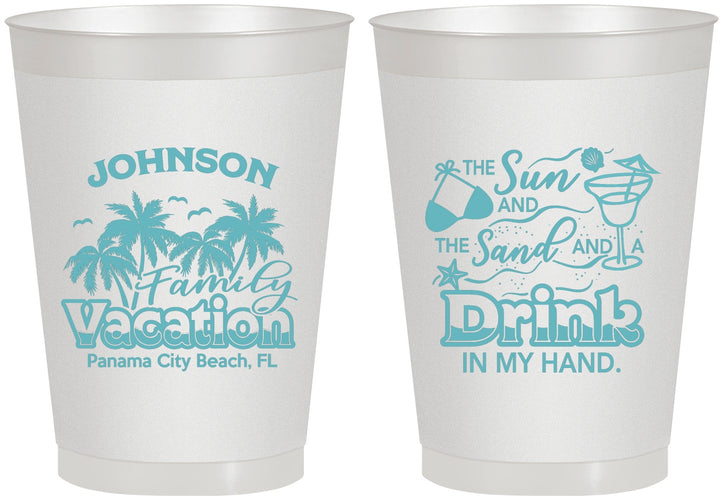 Personalized Family Vacation 8 oz Frosted Cups - Sun And Sand Beach | 180007