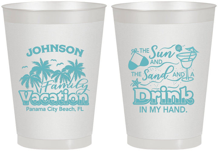 Personalized Family Vacation 8 oz Frosted Cups - Sun And Sand Beach | 180007
