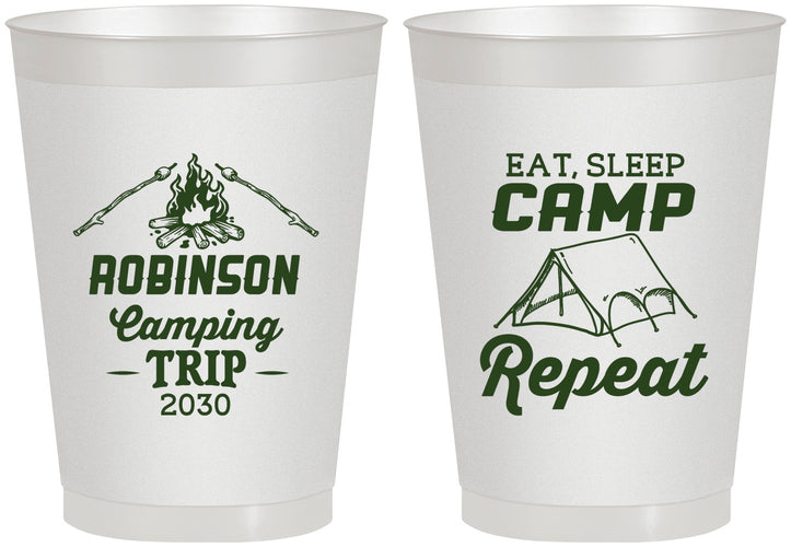 Personalized Family Vacation 8 oz Frosted Cups - Eat Sleep Camp Repeat | 180014