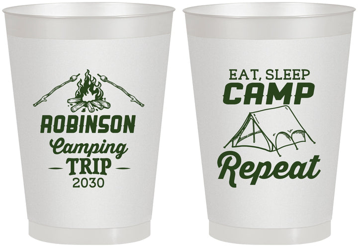 Personalized Family Vacation 8 oz Frosted Cups - Eat Sleep Camp Repeat | 180014
